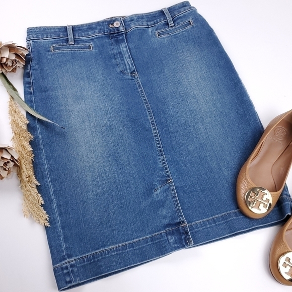 New Talbots Petites Blue Denim Skirt Sz 10 Petite - Picture 2 of 12